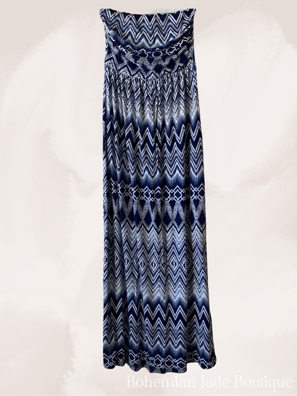 Iris Los Angeles Strapless Maxi Dress Women’s Small Blue White Tribal Chevron - Picture 2 of 7